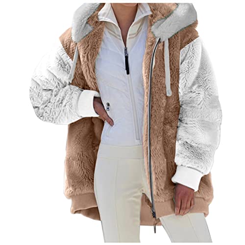 Teddyfleece Mantel Damen Lang Wintermantel Damen Lang Fleece Damen Langjacke Sweatjacke Damen Lässige Modische Kapuzenpulli Damen Mit Reißverschluss Teddy Jacken Und Damen - Jacken Mit Taschen von Generic