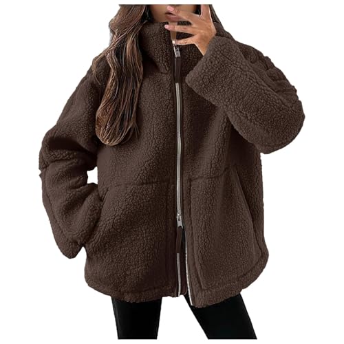 Teddyjacke Damen Freizeit Doppelschneidiger Samt Jacke Dicke Warme Winterjacke Einfarbig Fleecejacke mit Taschen Reißverschluss Plüschjacke Bequem Wintermantel Neueste Wolljacke Für Frauen von Generic