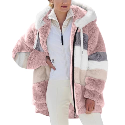 Teddymantel Damen Flauschig Damen Wintermantel Wolle Damen Fleecejacke Mit Kapuze Sweatjacke Damen Lässige Modische Kapuzenpulli Damen Mit Reißverschluss Strickfleecejacke Damen Hoodie Mit Taschen von Generic