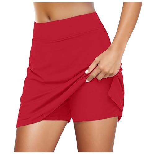 Tennis Rock Damen mit Shorts, Tennisrock Damen mit Shorts Taschen,Sportskort Damen Hohe Taille Hosenrock Golfrock Wanderrock Vielseitig Dehnbar Skort Knielanger Hosenrock mit Innenshorts Golf Skorts von Generic