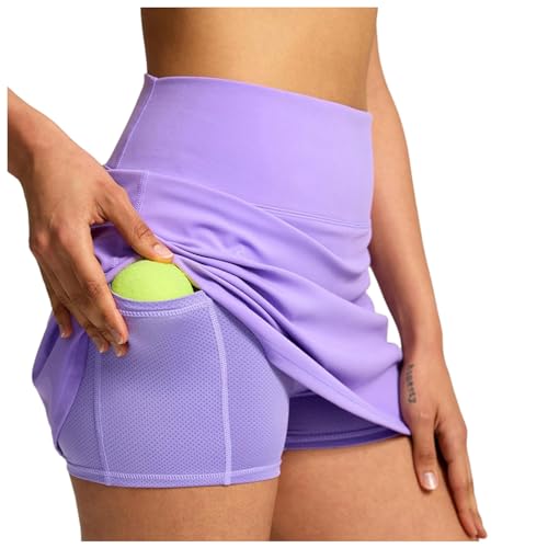 Tennisrock Damen mit Hose, Tennis Rock Damen mit Shorts Taschen,Sportskort Damen Hohe Taille Hosenrock Wanderrock Dehnbar Skort Vielseitig Golfrock Knielanger Hosenrock mit Innenshorts Golf Skorts von Generic