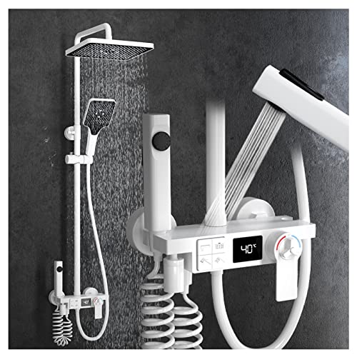 Thermostatisches Duschsystem, Temperaturanzeige, Duschkopf mit Handbrause, Regenduschkopf mit Handbrause, Wannenarmaturen-Sets, Hand-Bidet-Sprühgerät und 1,5 m Brauseschlauch, Duscharmatur-Set, weiß von Generic