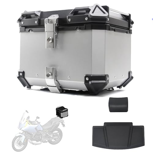 Top Case Moto Bagages Étanches Pour Motos Dossier Top Case Moto 45 L Top Case Matériau en alliage d'aluminium Holds 1 Helmet (Lockable) Grande Capacité 55 L 65 L(Silver,45L) von Generic