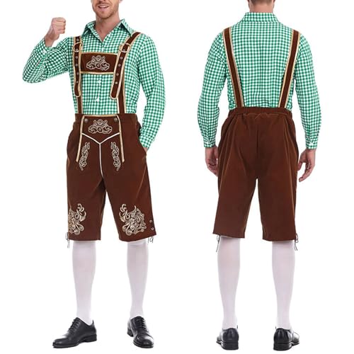 Trachten Lederhose Herren Schwarz & Khaki Trachtenlederhose Kurz mit Hosenträger Trachte Jogginghose Grün & Schwarz & Rot Hellblau Hemden für Herren Oktoberfest Outfit Bayerische Traditione von Generic