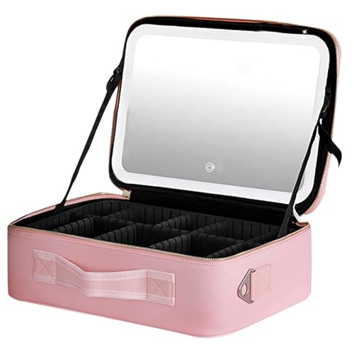 Tragbarer Kulturbeutel - Make-up-Taschen-Organizer, Multifunktionale Kosmetiktasche | Make-up-Tasche, Make-up-Organizer-Etui mit Trennwänden, tragbare Reißverschlusstasche mit Spiegel und Lichtern von Generic