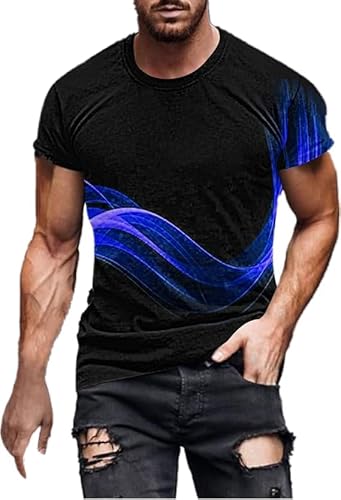 Tshirt Herren Bodybuilding Rundhals Tshirt Herren Tshirt Herren Sommer Fitness Tshirt Herren Gym Bunt T Shirts Männer Vintage T-Shirt Herren Druck 3D Effekt S-6XL (Blau,M) von Generic