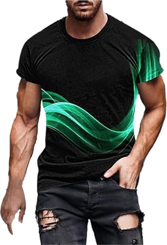 Tshirt Herren Bodybuilding Rundhals Tshirt Herren Tshirt Herren Sommer Fitness Tshirt Herren Gym Bunt T Shirts Männer Vintage T-Shirt Herren Druck 3D Effekt S-6XL (Grün,XL) von Generic