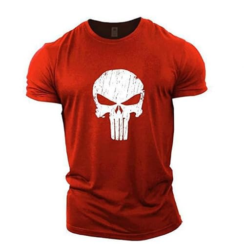 Tshirt Herren Sommer Tshirt Herren Totenkopf Sport Oberteile Casual Rundhals Basic Kurzarm Tee Shirts Lustig Sporthemd Schnell Trocknende Sportshirt Regular Fit Laufshirt (Rot,5XL) von Generic