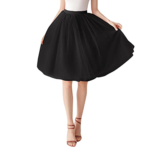 Tüllrock Damen High Waist, Tütü Tüll,Rock Knielang Damen Tutu Erwachsene Karneval Kostüme mit Elastischer Bund Elegant Tulle Skirt Festliches A Linie Rockabilly Damenrock für Faschings Mottoparty von Generic