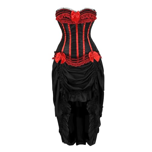 Tüllrock Mit Korsett Damen Set, Karneval Kostüm Damen Corsage Mit Rock, V-Ausschnitt Corset Top Damen Mittelalter Rock Anzug Korsage Elegant Klassische Tüll Korsett Prinzessin Kleid Damen Für Party von Generic