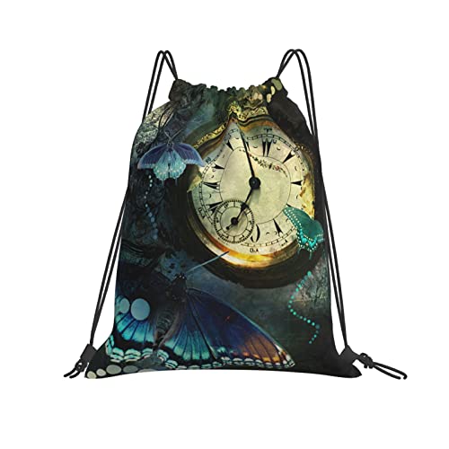 Turnbeutel Mit Kordelzug Uhr Schmetterling Gym Bag Bedruckt Sportrucksack Gemustert Reiserucksack Für Strand, Schwimmen, Schule, 36X42Cm von Generic