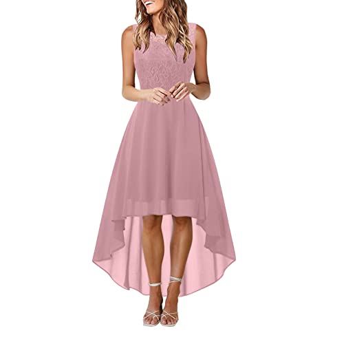 Vokuhila Cocktailkleid Damen Elegant-Abendkleid Damen Lang-Abendkleider Elegant für Hochzeit Ärmellos Spitzen Kleid Festliche Chiffon Kleider Hohe Taille Slim Fit Chiffonkleid Brautjungfernkleid von Generic