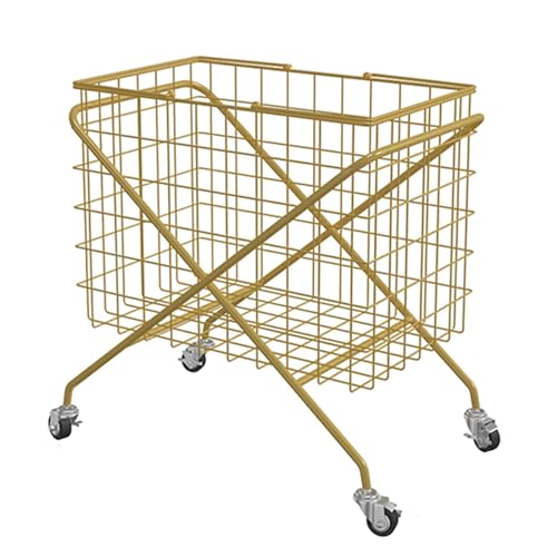 Wäschekorb aus Draht mit rollenden Rädern, Wäscheaufbewahrungskorb mit Riemenscheiben, Wäschesortierkorb im Push-Trolley-Stil, Wäschesortierkorb im Push-Trolley-Stil von Generic