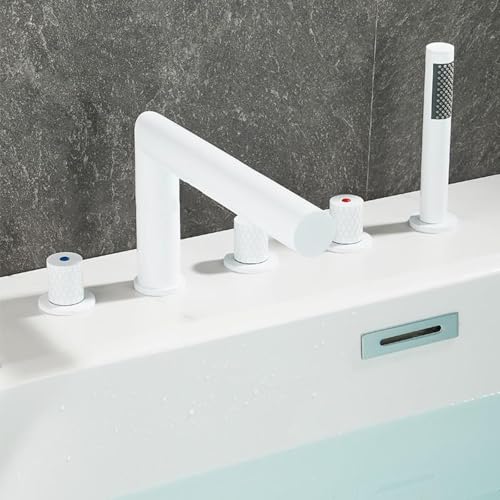 Wall Lights 5-Loch-Badewannen-Dusch-Mischbatterie, Wasserfall-Badewannen-Wasserhahn, heiß und kalt, mit Handbrause, Badewannenrand, herausziehbare Badewannen-Dusch-Mischbatterie, weiß Wall lamp von Generic