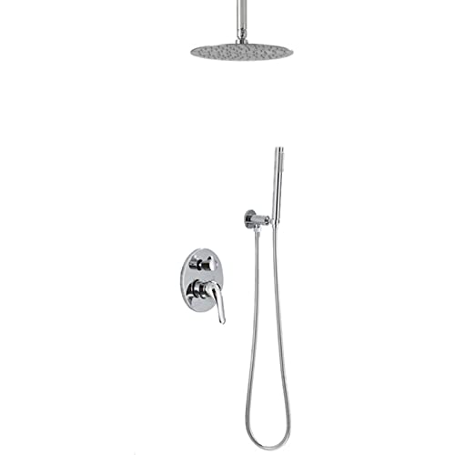 Wall Lights Deckenmontiertes Duschsystem, Badezimmer-Hochdruck-Regenduschkopf mit Hand-Kombi-Set, Duscharmatur-Set mit Ventil und Verkleidung, Chrom, 12 Zoll (10 Zoll) Wall lamp von Generic