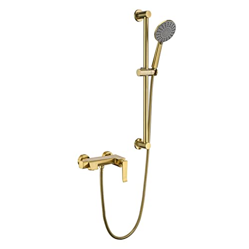 Wall Mounted Bath Shower Mixer Tap Bath Taps Waterfall with 1.5M Stainless Steel Hose Pipe Gold von Generic