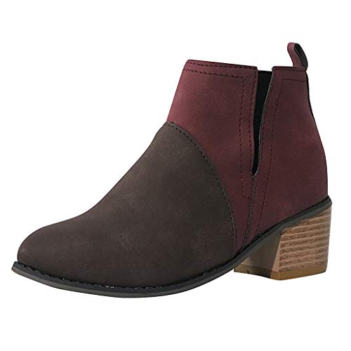 Wanderstiefel für Damen, Arbeitsstiefel, Stiefeletten mit klobigem Absatz, Chelsea-Stiefel, Damen-Patchwork-Kurzstiefel mit runder Zehenpartie, rutschfeste Outdoor-Walking-Joggingschuhe, atmungsaktiv von Generic