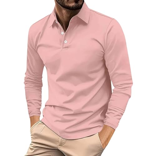 Warehouse Deal Retourenware, Hemd Herren Langarm Trachtenhemd Herren Einfarbig Button Down Revers Polo Shirt Casual Leicht Polohemd Outdoor Sportshirt Outdoor Tshirt Herren Langarm (Rosa,L) von Generic