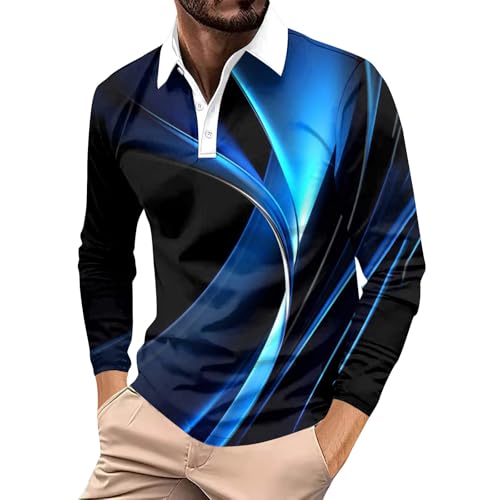 Warehouse Deals Angebote, Sweatshirts Für Herren Herren Langarmshirt 3D Druck Polo Shirt Regular Fit Golf Tennis Shirts Polohemd Casual Businesshemd Sportbekleidung Für Herren Polo Shirt(Black,M) von Generic