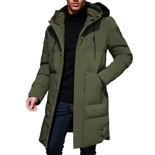 Warme, mittellange Jacke mit Kapuze für Herren, lässig, mit Reißverschluss, Baumwolle, gepolsterte Jacke, Mantel, Herbst-Winter-Windbreaker-Mäntel von Generic