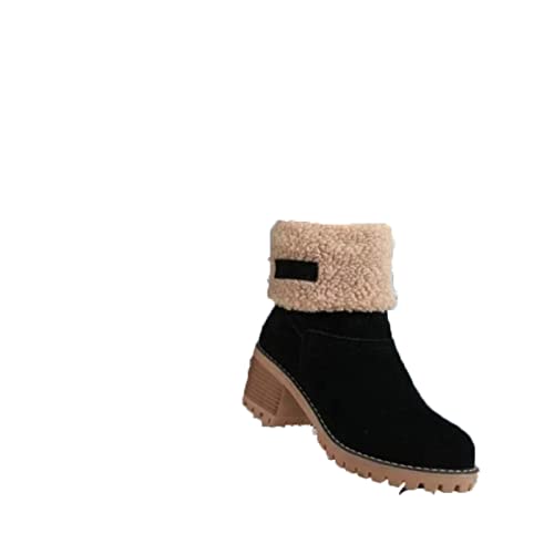 Warme und praktische Winterschuhe, Damenschuhe, Winter-Damenschuhe, schwarz-beige Futterschuhe, Stiefeletten, mittlerer Absatz, klobige Absätze, warme Stiefel, Farbverzierung, Stiefel für Damen von Generic