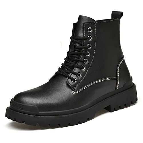 Warme und praktische Winterschuhe Motorradstiefel rutschfeste Plateau-Schneestiefel aus Leder für Herren-Motorradstiefel Warme Arbeitsstiefeletten für den Winter Größe 38~48 von Generic