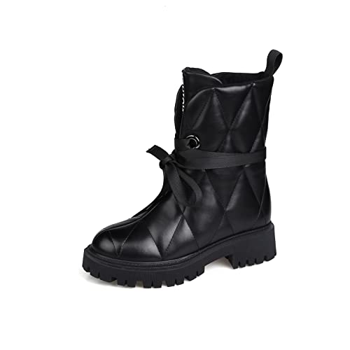 Warme und praktische Winterschuhe. Damenschuhe. Warme Herbst- und Winterschneestiefel. Oberes Leder. Quadratischer Absatz. Schwarz-grünes Kleid. Freizeitstiefel von Generic