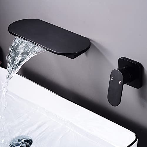 Waschbecken Wasserhahn Wandmontierter Wasserhahn Badezimmer Wasserfall Messing Wasserhahn für Badezimmer Waschbecken, Schwarz von Generic