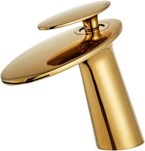 Wasserhahn, Badezimmer-Wasserfall-Wasserhähne, kompatibel mit Waschbecken, heiße und kalte Einloch-Installation aus Messing, Einhebel-Wasserfall-Badezimmer-Wasserhahn, Gold A (Farbe: Gold A) von Generic