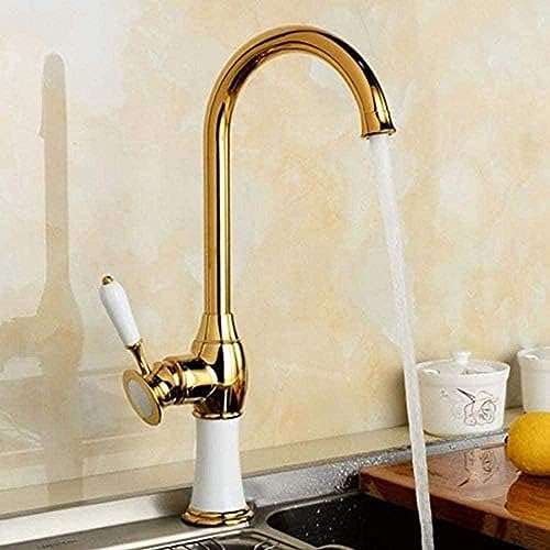 Wasserhahn, Küchenarmatur, Messing-Gold-Finish mit weißer Farbe, gebackene Dekoration, 360 Grad drehbarer Einhebelmischer von Generic