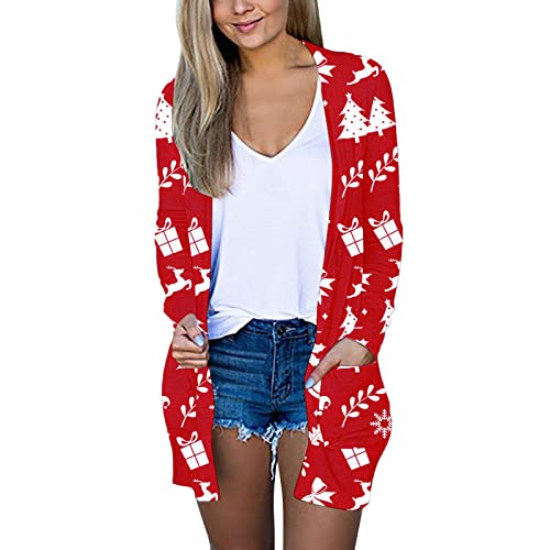 Weihnachten Damen Strickjacke Cardigan Damen Lang Grosse Grössen V Ausschnitt Mit Taschen Damen Weihnachtsstrickjacke Mit Bunt Lustig Weihnachts Muster Moderne Classic Trachten Strickjacke Damen von Generic