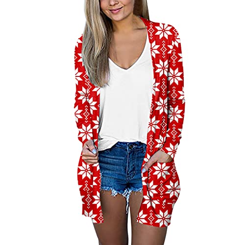 Weihnachten Damen Strickjacke Cardigan Damen Lang Grosse Grössen V Ausschnitt Mit Taschen Weihnachtsjacken Für Damen Mit Bunt Lustig Weihnachten Bedruckt Elegant Lose Rentier Weihnachten Jacke von Generic