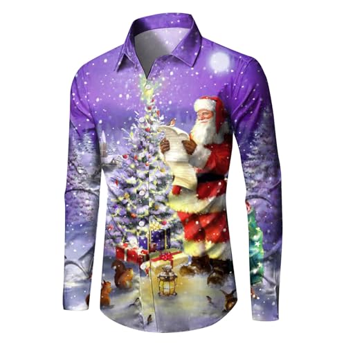 Weihnachten Hemd Herren Langarm, Hemden Herren Weihnachts,Weihnachtshemd Weihnachtsshirt mit Funky Weihnachtsmann Aufdruck Shirts Button-Down Bunte Urlaubskostüm Weihnachtshemden von Generic