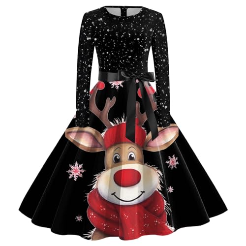 Weihnachten Kleid Damen, Kleid Weihnachten Damen Maxikleider a Linie Vintage Partykleid Weihnachtlich Bedruckt Cocktailkleid Frauen Christmas Partykleid von Generic