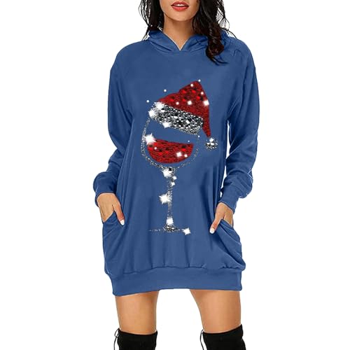 Weihnachten Kleid Damen Große Größen, Damen Weihnachtspullover Lang Mit Taschen, Hoodiekleider Damen Weihnachts Sweatshirt Kleid Damen Mit Christmas Klassiker Bedruckt Weihnachtskleid Damen Elegant von Generic