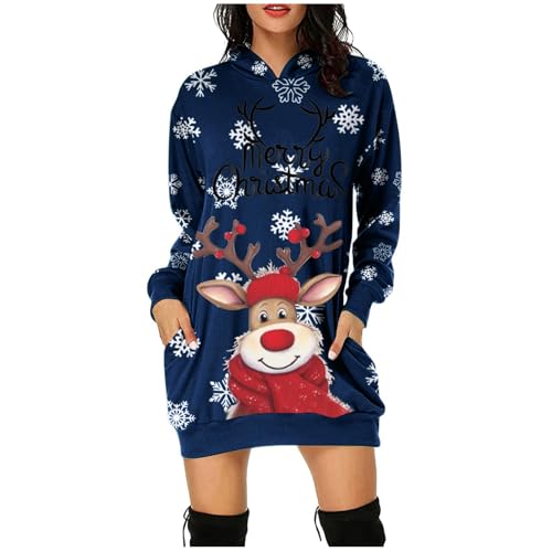 Weihnachten Kleid Damen Große Größen, Pullover Weihnachten Damen Lang Mit Taschen, Weihnachten Hoodie Damen Lang Sweatshirtkleid Damen Mit Klassiker Muster Weihnachtskleidung Damen Christmas Kleid von Generic