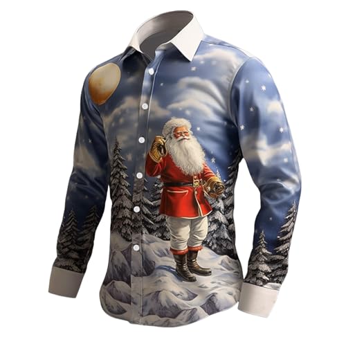 Weihnachten Hemd Herren, Funny Christmas Shirt Men, Button Up Langarm Umlegekragen Grosse Grössen Christmas Shirt Mit Weihnachts Ugly Bedruckt Casual Herbst Winter Warm Weihnachtskostüm Herren von Generic