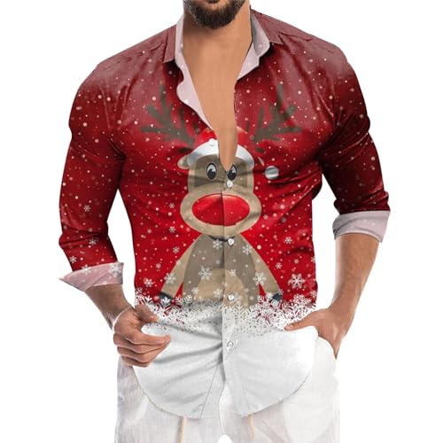 Hemd Weihnachten Herren, Lustig Santa Shirt Men, Mit Weihnachten Ugly Bedruckt Funky Personalisiert Christmas Hemd Große Größen Umlegekragen Langarm Button Herren Weihnachtshemd Mit Weihnachtsbaum von Generic