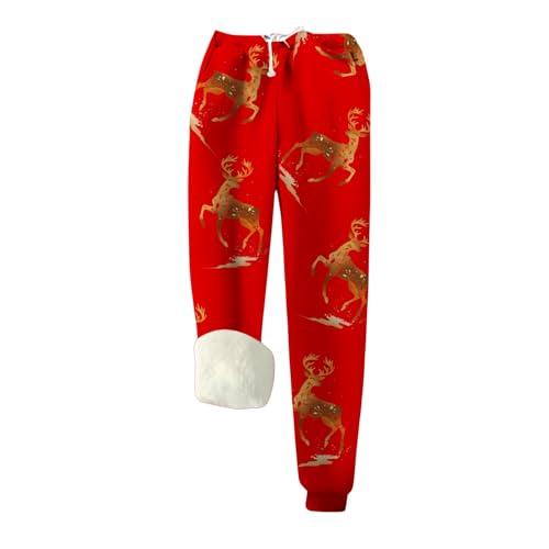 Weihnachts Hose Damen High Waist Jogginghose mit Cinch-Bottom und Taschen Weihnachten Bedruckte Baggy Lange Freizeithose Baumwolle Casual Sporthose Lose Winter Sweatpants Sportleggings von Generic