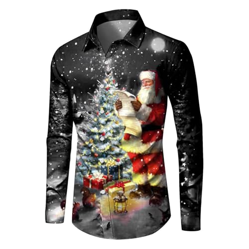 Weihnachtshemd Herren,Hemd Weihnachten Herren,Weihnachtshemd Herren Lustig 3D Gedrucktes Muster Weihnachtsmotiv Langarm Funky Christmas Shirt Hässlich Weihnachtsshirt Freizeithemd Weihnachtshemden von Generic