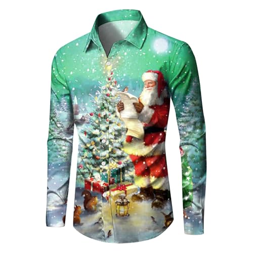 Weihnachtshemd Herren,Hemd Weihnachten Herren,Weihnachtshemd Herren Lustig 3D Gedrucktes Muster Weihnachtsmotiv Langarm Funky Christmas Shirt Hässlich Weihnachtsshirt Freizeithemd Weihnachtshemden von Generic