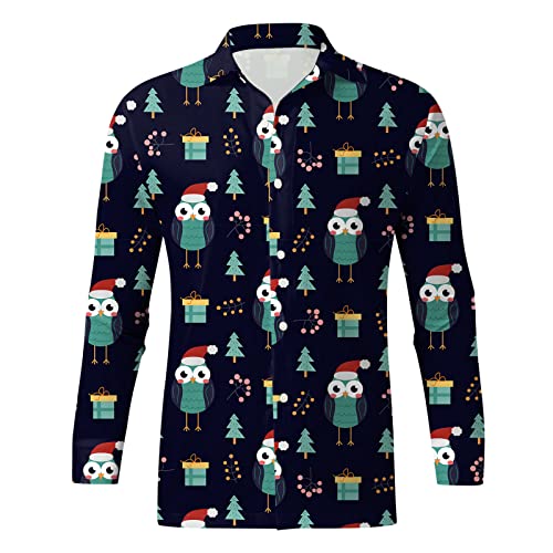 Weihnachtshemd Herren Baumwolle, 3D Weihnachts Sweatshirt 3D Druck Slim Fit Hemden Weihnachtspullover Lustig Mit Blumenmuster Langarm Freizeithemd X-Mas Hawaiihemd von Generic