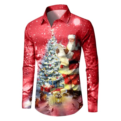 Weihnachtshemd Herren - Hemd Weihnachten Herren Weihnachtshemd Lustig 3D Gedrucktes Muster Weihnachtsmotiv Langarm Funky Christmas Shirt Hässlich Weihnachtsshirt Freizeithemd Weihnachtshemden von Generic