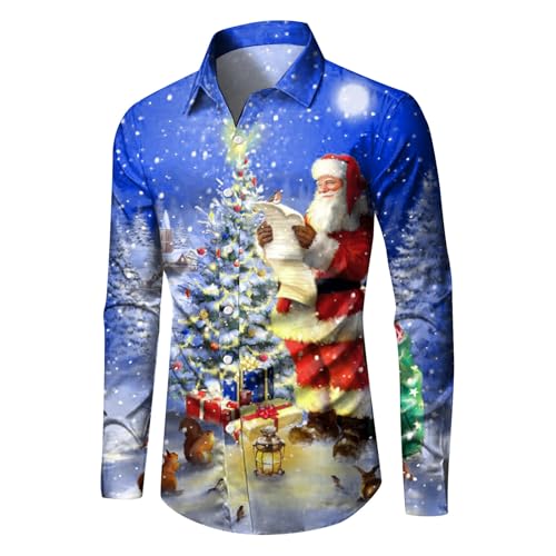 Weihnachtshemd Herren - Hemd Weihnachten Herren Weihnachtshemd Lustig 3D Gedrucktes Muster Weihnachtsmotiv Langarm Funky Christmas Shirt Hässlich Weihnachtsshirt Freizeithemd Weihnachtshemden von Generic