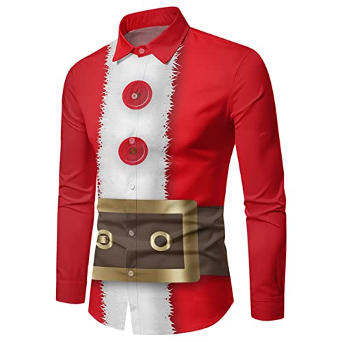 Weihnachtshemd Herren Langarm, Hemd Weihnachten Herren mit Lustig Weihnachtsmotiv-Weihnachts Hemden Herren Revers Stilvoll Weihnachtsshirt Mit besonderer Atmosphäre Xmas Shirt für Christmas Festliche von Generic