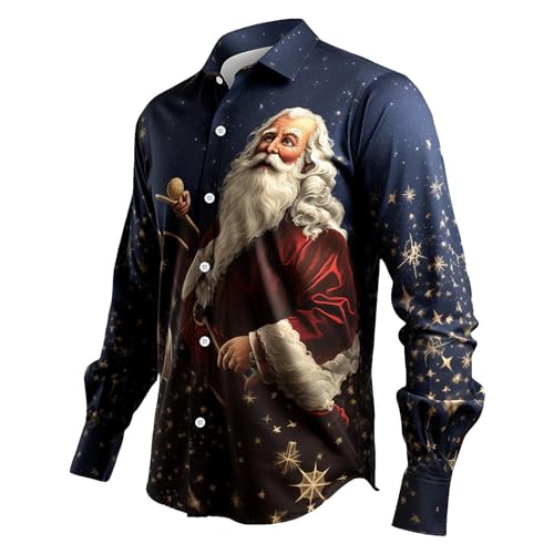 Weihnachtshemden Herren, Lustig Santa Shirt Men, Mit Weihnachten Lustigen Muster Klassiker Christmas Hemd Umlegekragen Button Grosse Grössen Langarm Herbst Winter Warm Weihnachtskostüm Herren von Generic