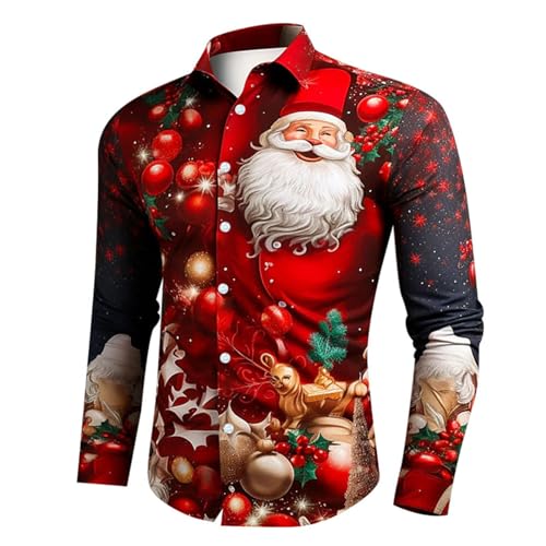 Weihnachtshemd Herren Slim Fit,Weihnachtsoutfit Herren Weihnachtshemden Für Männer Weihnachtsmann Langarm Herren Weihnachten Tops Weihnachten T-Shirts Für Männer Weihnachtshemden von Generic