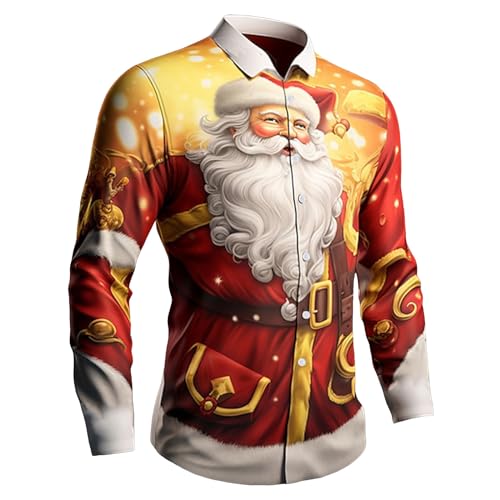 Weihnachtshemd Herren Weihnachtsshirt, Männer Weihnachten Hemd Christmas Shirt 3D Druck Slim Fit Hemden Weihnachtspullover Lustig Mit Blumenmuster Langarm Weihnachtsmann Print Freizeithemd von Generic