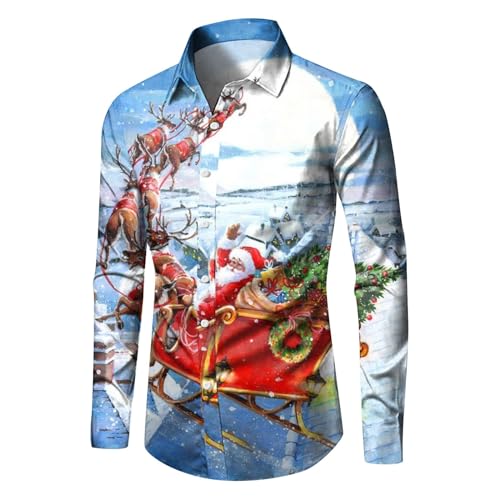 Weihnachtshemden Herren Langarm, Weihnachts Hemden Herren Revers,Weihnachten Hemd Regular Fit Weihnachtsshirt mit Weihnachtsmotiv Aufdruck Knopfleiste Xmas Shirt Funky Lässig Weihnachtshemd von Generic