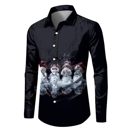 Weihnachtshemden Herren Langarm, Weihnachts Hemden Herren Revers,Weihnachten Hemd Regular Fit Weihnachtsshirt mit Weihnachtsmotiv Aufdruck Knopfleiste Xmas Shirt Funky Lässig Weihnachtshemd von Generic